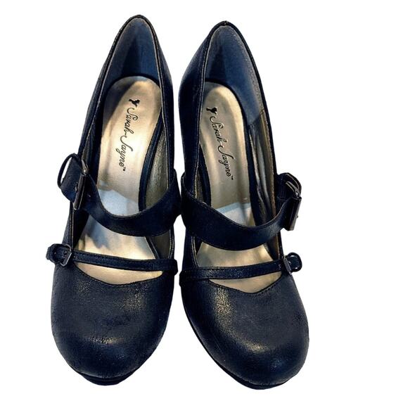 Sarah Jayne Double Buckle Mary Jane High Heel Pumps Faux Leather Black Womens 8 - Picture 5 of 8